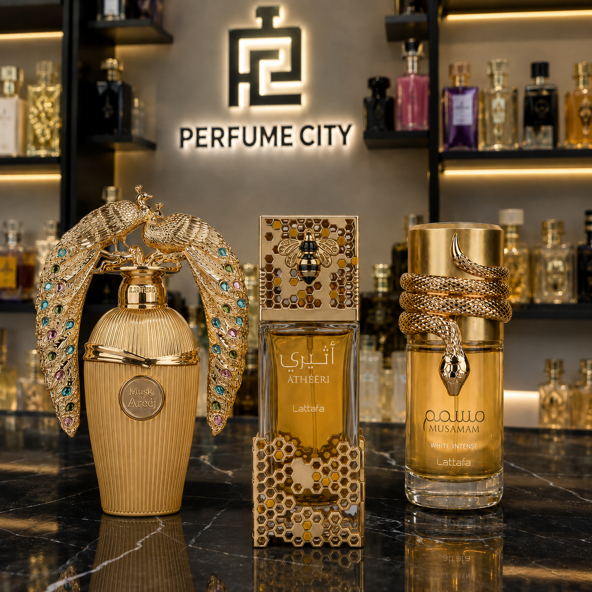 Compre 1 e Leve 3 Perfumes Árabes – Afeef Lattafa, Lattafa Atheeri e Musamam White – 100ml Cada