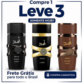 Promoção Compre 1 e Leve 3 Perfumes Árabes – Asad Elixir, Asad Lattafa e Asad Bourbon – (100ml Cada)