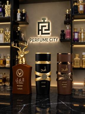 Promoção Compre 1 e Leve 3 Perfumes Árabes – Al Noble Wazeer, Asad Elixir e Asad Bourbon – (100ml Cada)