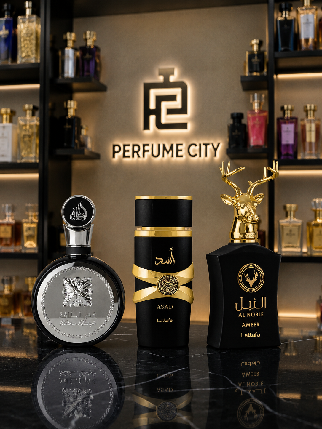 Promoção Compre 1 e Leve 3 Perfumes Árabes – Al Noble Ameer, Asad Elixir e Fakhar Black – (100ml Cada)