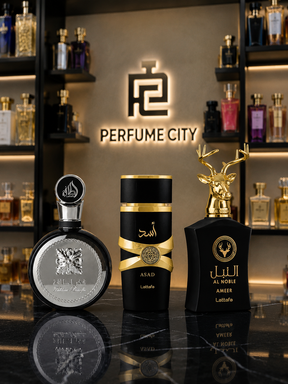 Promoção Compre 1 e Leve 3 Perfumes Árabes – Al Noble Ameer, Asad Elixir e Fakhar Black – (100ml Cada)