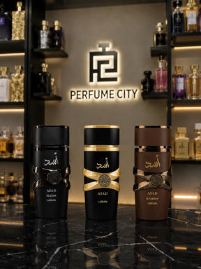 Promoção Compre 1 e Leve 3 Perfumes Árabes – Asad Elixir, Asad Lattafa e Asad Bourbon – (100ml Cada)