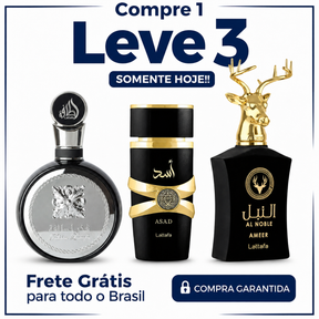 Promoção Compre 1 e Leve 3 Perfumes Árabes – Fakhar Black, Asad Lattafa e Al Noble Ameer – (100ml Cada)
