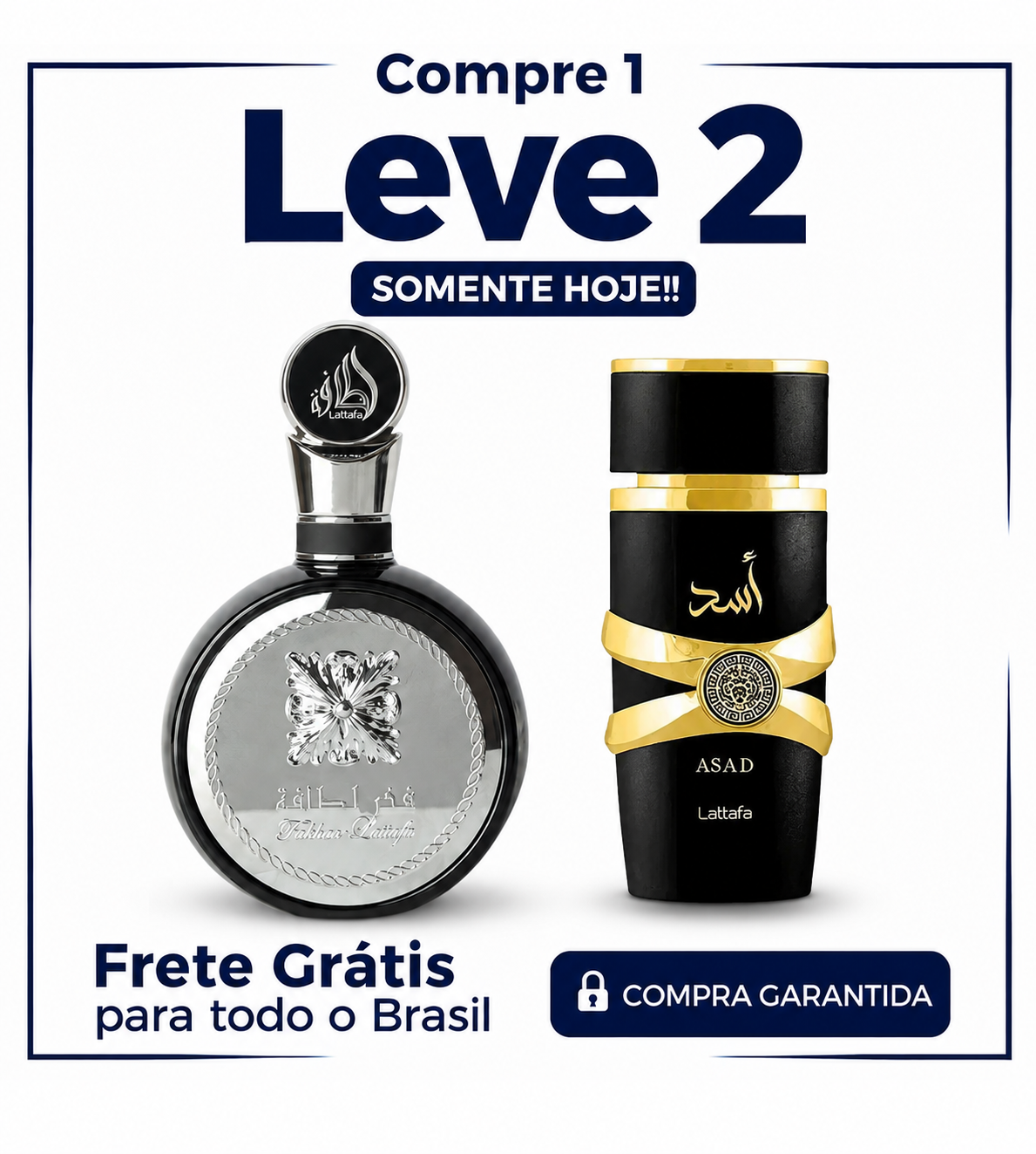 Promoção Compre 1 e Leve 2 Perfumes Árabes – Fakhar Black e Asad Lattafa– (100ml Cada)