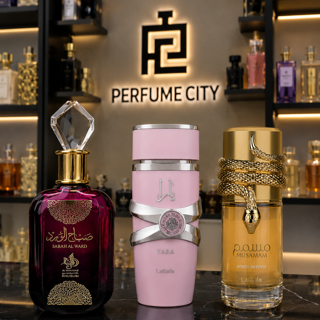 Promoção Compre 1 e Leve 3 Perfumes Árabes – Sabah Al Ward, Lattafa Yara e Musamam White – (100ml Cada)