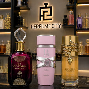 Promoção Compre 1 e Leve 3 Perfumes Árabes – Sabah Al Ward, Lattafa Yara e Musamam White – (100ml Cada)
