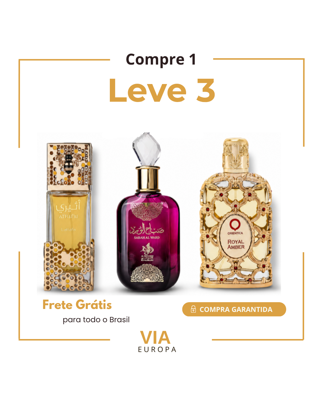 Promoção Compre 1 e Leve 3 Perfumes Árabes – Lattafa Atheeri, Sabah Al Ward e Royal Amber – (100ml Cada)