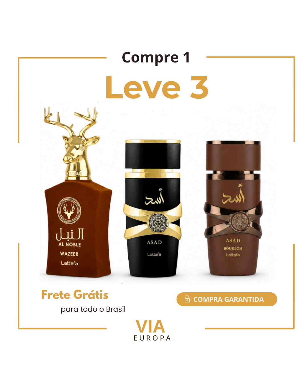Promoção Compre 1 e Leve 3 Perfumes Árabes – Al Noble Wazeer, Asad Elixir e Asad Bourbon – (100ml Cada)