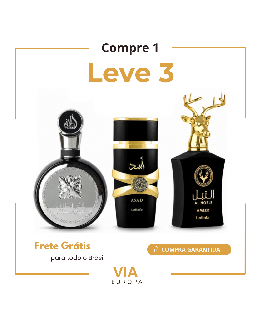 Promoção Compre 1 e Leve 3 Perfumes Árabes – Al Noble Ameer, Asad Elixir e Fakhar Black – (100ml Cada)