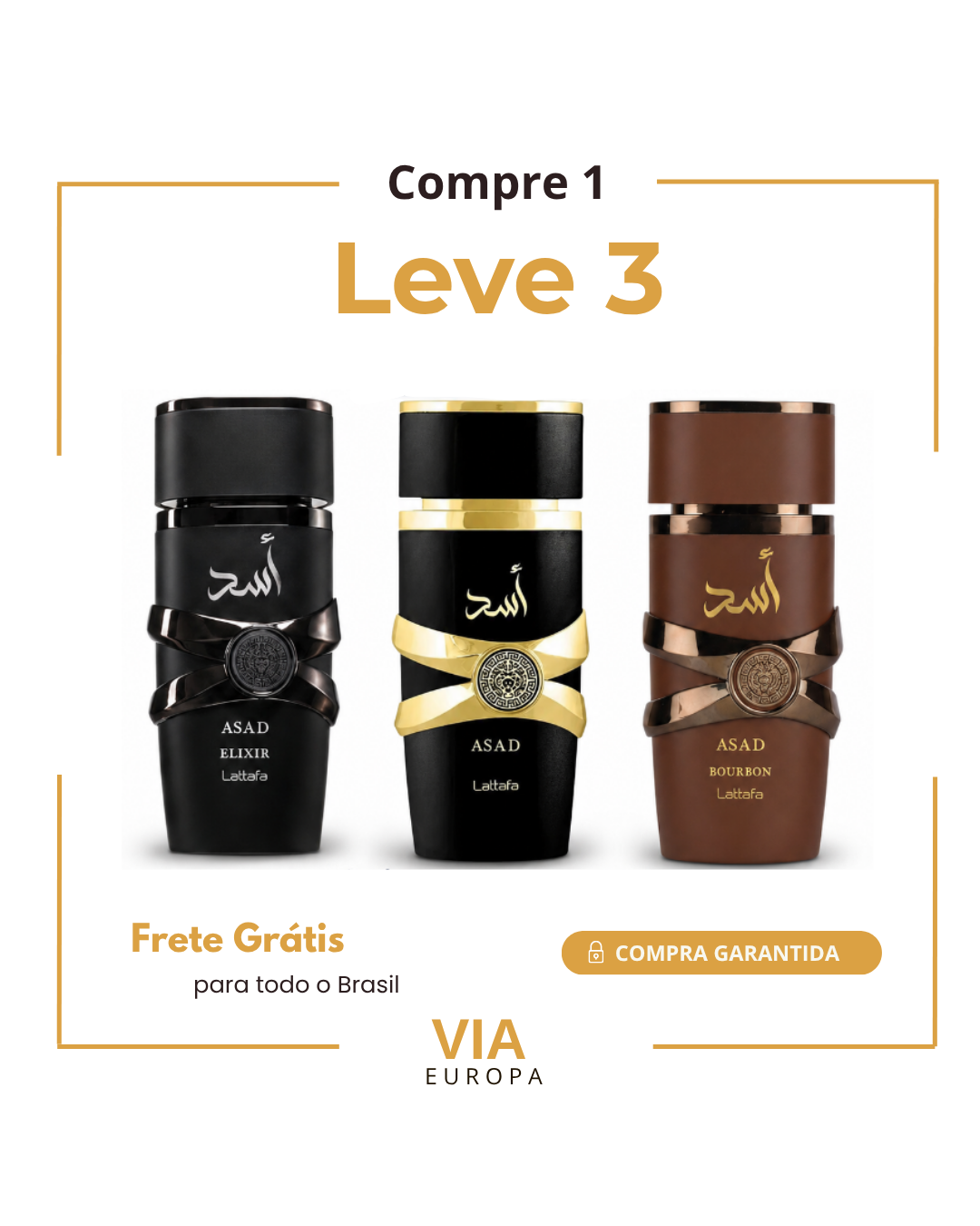 Promoção Compre 1 e Leve 3 Perfumes Árabes – Asad Elixir, Asad Lattafa e Asad Bourbon – (100ml Cada)
