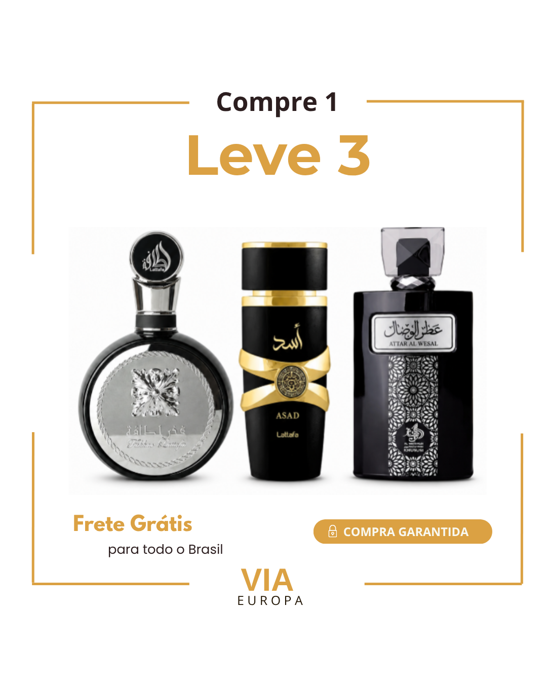 Promoção Compre 1 e Leve 3 Perfumes Árabes – Fakhar Black, Asad Lattafa e Attar Al Wesal– (100ml Cada)