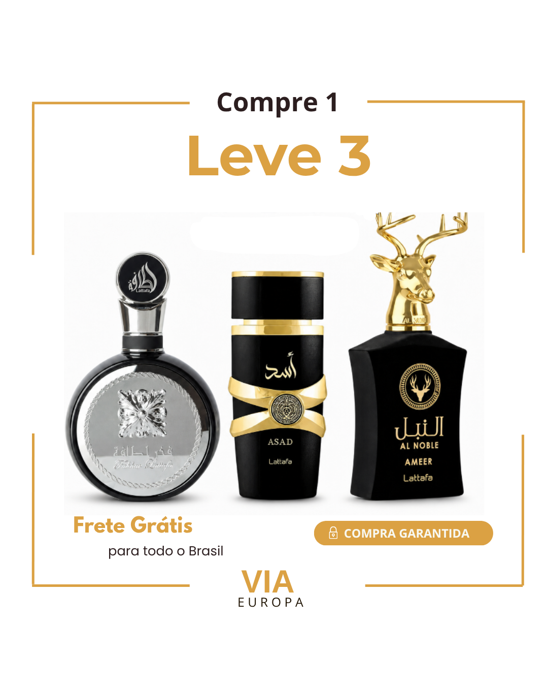 Promoção Compre 1 e Leve 3 Perfumes Árabes – Fakhar Black, Asad Lattafa e Al Noble Ameer – (100ml Cada)
