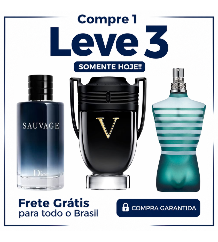 Promoção Compre 1 e Leve 3 Perfumes – Sauvage Dior, Invictus Victory e Gaultier Le Male – (100ml Cada)