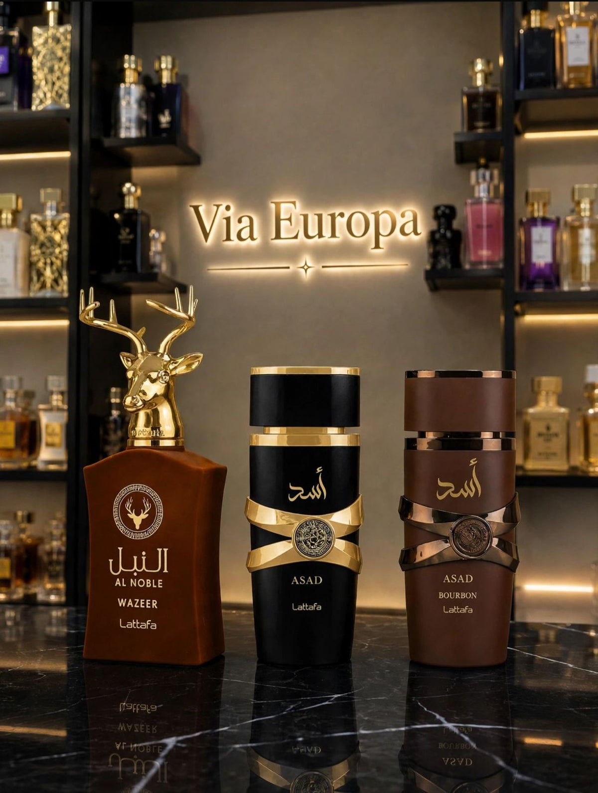 Promoção Compre 1 e Leve 3 Perfumes Árabes – Al Noble Wazeer, Asad Elixir e Asad Bourbon – (100ml Cada)