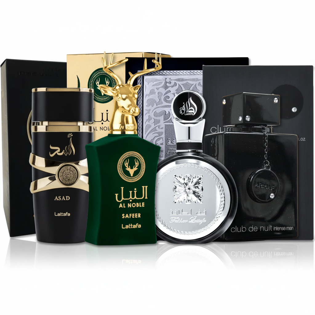 4 Perfumes Árabes - Assad Lattafa, Al Noble Safeer, Lattafa Fakhar e Club de Nuit - (100ml Cada)